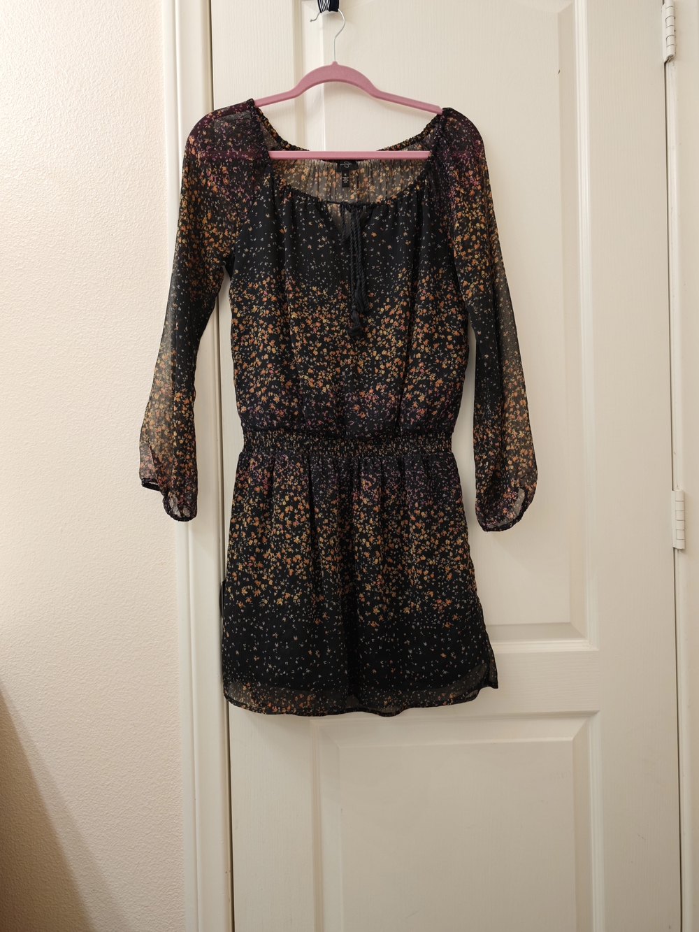 Black Floral Long-Sleeve Mini Dress